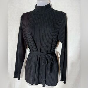 Nina Leonard Black Knit with matching belt Sweater Size Medium